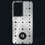 Black geometric pattern silver metallic background samsung galaxy case<br><div class="desc">An elegant image of metallic silver background with a black geometric pattern.
Optional monogram.</div>