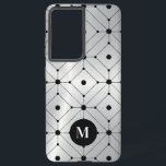 Black geometric pattern silver metallic background samsung galaxy case<br><div class="desc">An elegant image of metallic silver background with a black geometric pattern.
Optional monogram.</div>