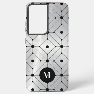 Black geometric pattern silver metallic background samsung galaxy case