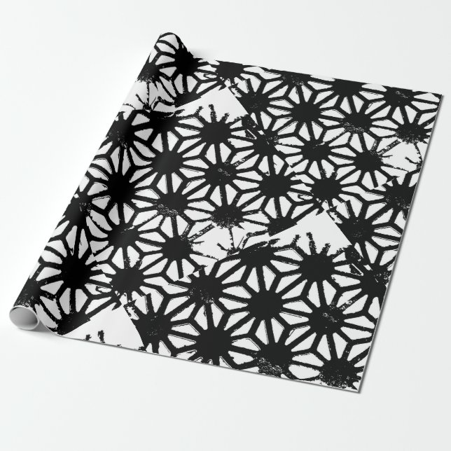 Black geometric pattern wrapping paper (Unrolled)