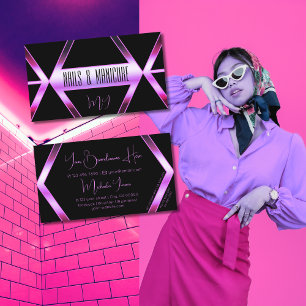 Black Geometric Pink Purple Shimmer with Monogram Business Card