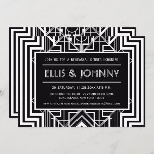 Black Geometric Rehearsal Dinner Invitations