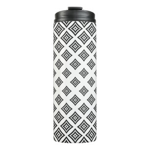 Black Geometric Shapes Over White Background Thermal Tumbler