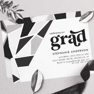 Black Geometric Silver Modern Graduation Party
