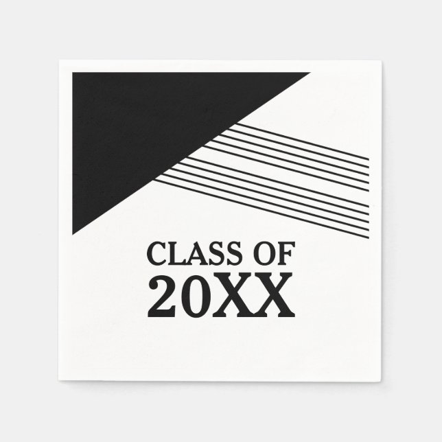 Black Geometric Stripe Graduation Paper Napkins (Front)