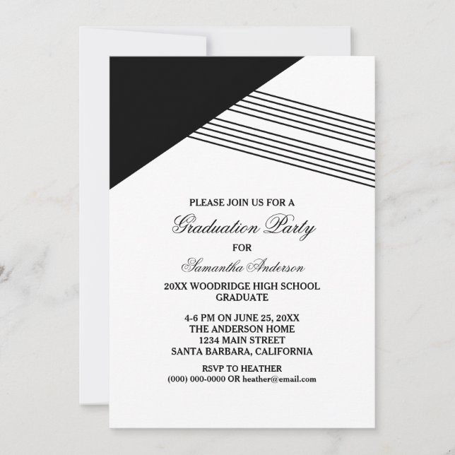 Black Geometric Stripe Graduation Party Invite (Front)