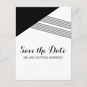Black Geometric Stripe Save the Date Postcard