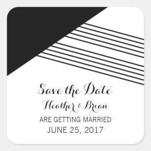Black Geometric Stripe Save the Date Stickers