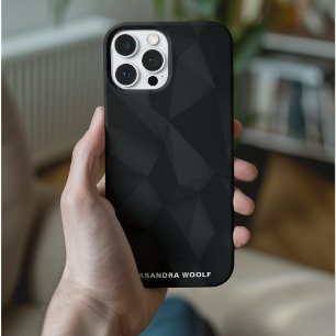 Black Geometric Texture Elegant Monogram Name iPhone 15 Pro Case