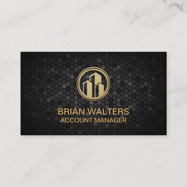 Black Geometric Tiling | Gold Building Icon Appointment Card (Front)