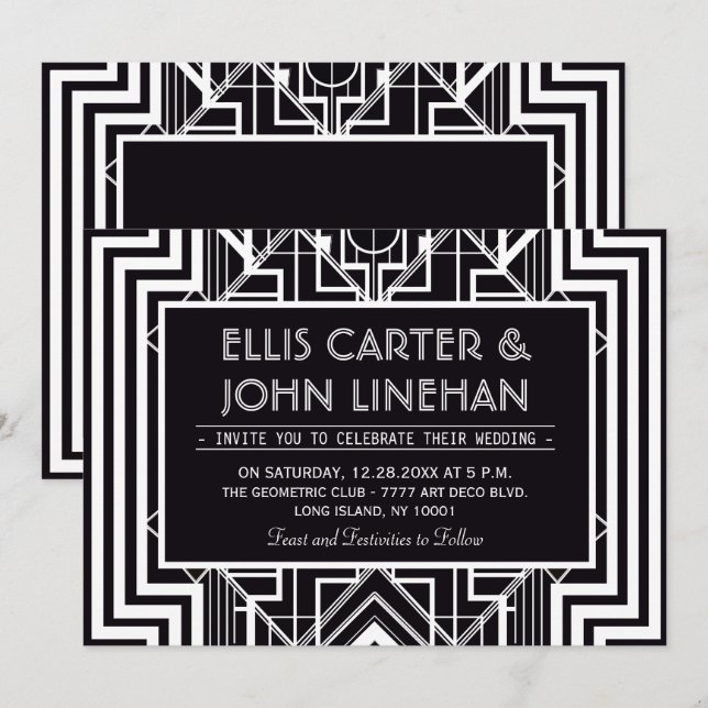 Black Geometric Wedding Invitations (Front/Back)