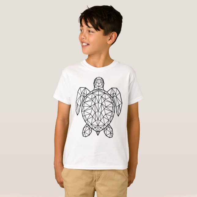 Black Geometric Wireframe Sea Turtle T-Shirt (Front Full)