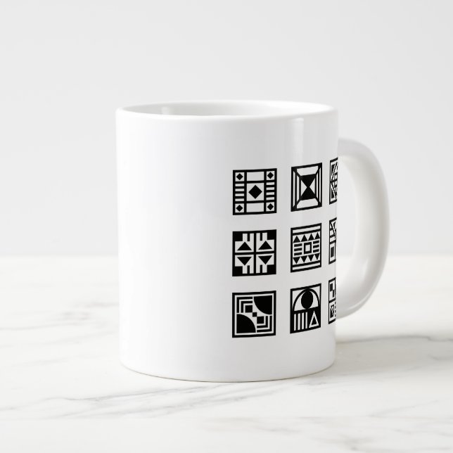 Black geometrical tribal pattern mug (Front Right)