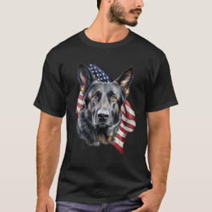 Black German Shepherd 4th Of July Dog  American Fl T-Shirt