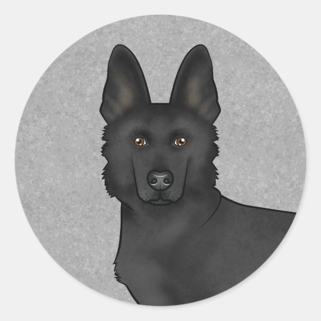 Black German Shepherd Cartoon Dog Head Close-Up Classic Round Sticker (Front)