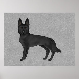 Black German Shepherd Cartoon Dog Illustration Poster