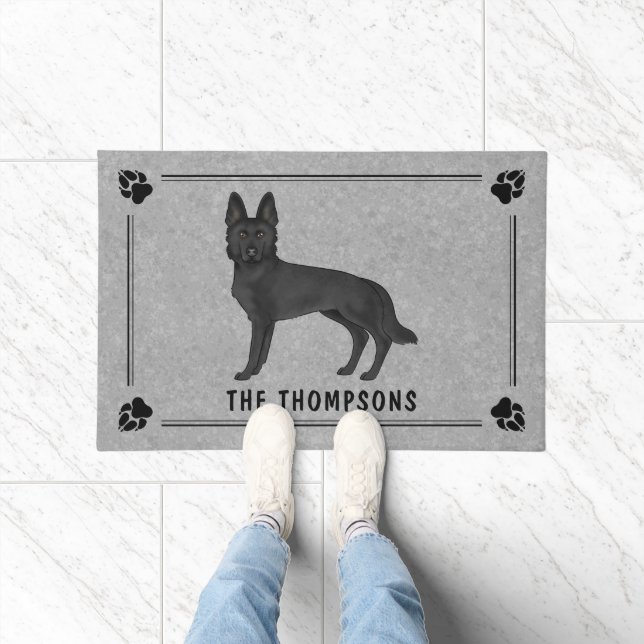 Black German Shepherd Cartoon Dog With Custom Text Doormat (Indoor)