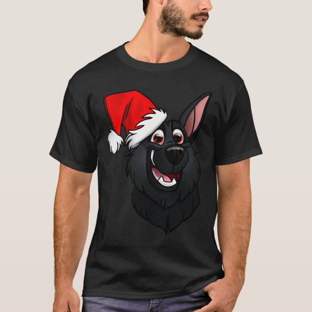 Black German Shepherd Christmas Cheer T-Shirt (Front)