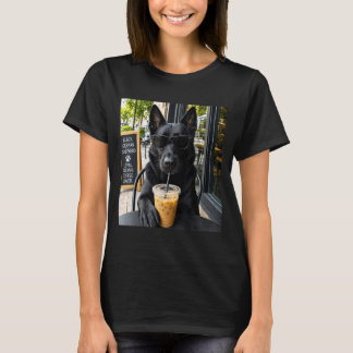 Black German Shepherd Coffee Lover Dog Meme Design T-Shirt