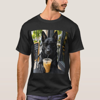 Black German Shepherd Coffee Lover Dog Meme Design T-Shirt