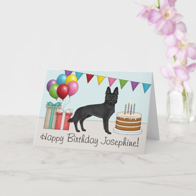 Black German Shepherd Colourful Happy Birthday Card (Orchid)