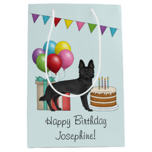 Black German Shepherd Colourful Happy Birthday Medium Gift Bag