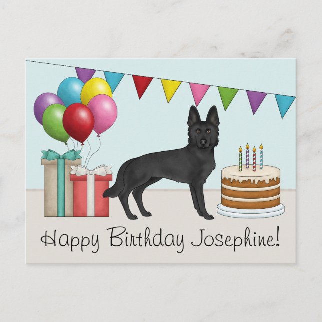 Black German Shepherd Colourful Happy Birthday Postcard (Front)