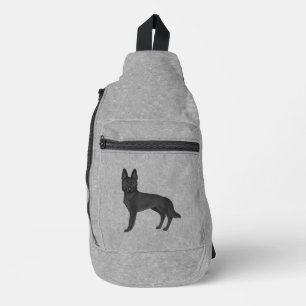 Black German Shepherd Cute Cartoon Dog On Grey Sling Bag