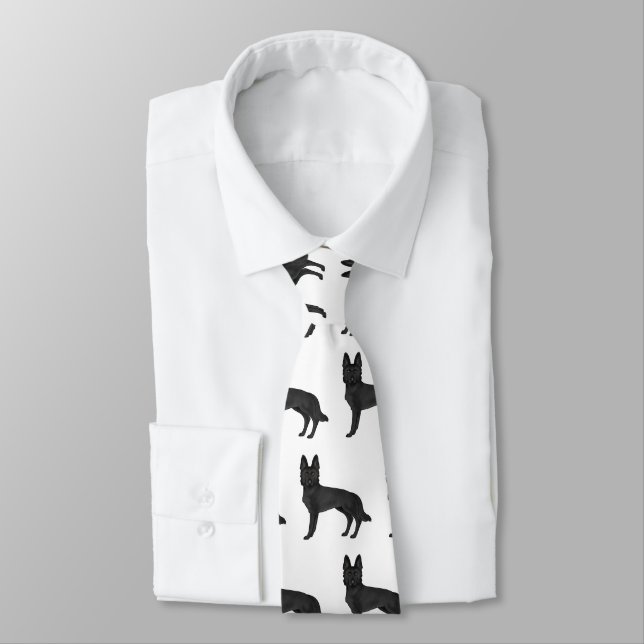 Black German Shepherd Cute Cartoon Dog Pattern Tie (Tied)