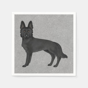 Black German Shepherd Cute Cartoon GSD Dog Grey Napkin