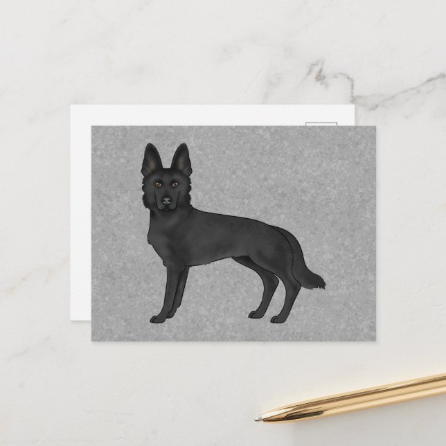 Black German Shepherd Cute Cartoon GSD Dog Grey Postcard (Front/Back In Situ)