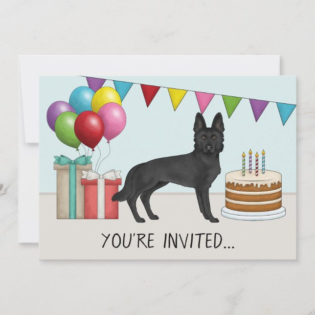 Black German Shepherd Cute Dog Colourful Birthday Invitation (Front)