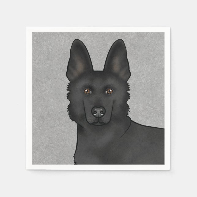 Black German Shepherd Cute Dog Head Close-Up Grey Napkin (Front)
