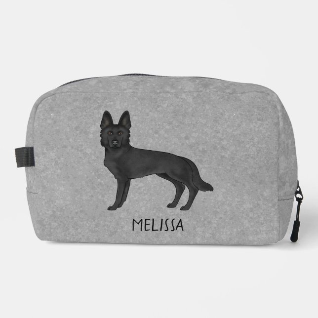 Black German Shepherd Cute Dog With Any Name Grey Dopp Kit (Front)