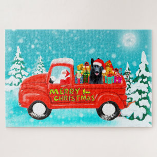 Black German Shepherd Dog Christmas Delivery Truck Jigsaw Puzzle
