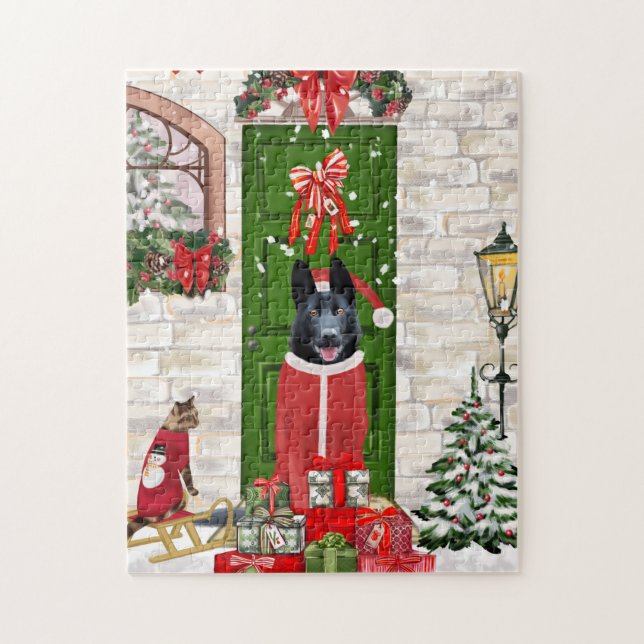 Black German Shepherd Dog Christmas Jigsaw Puzzle (Vertical)