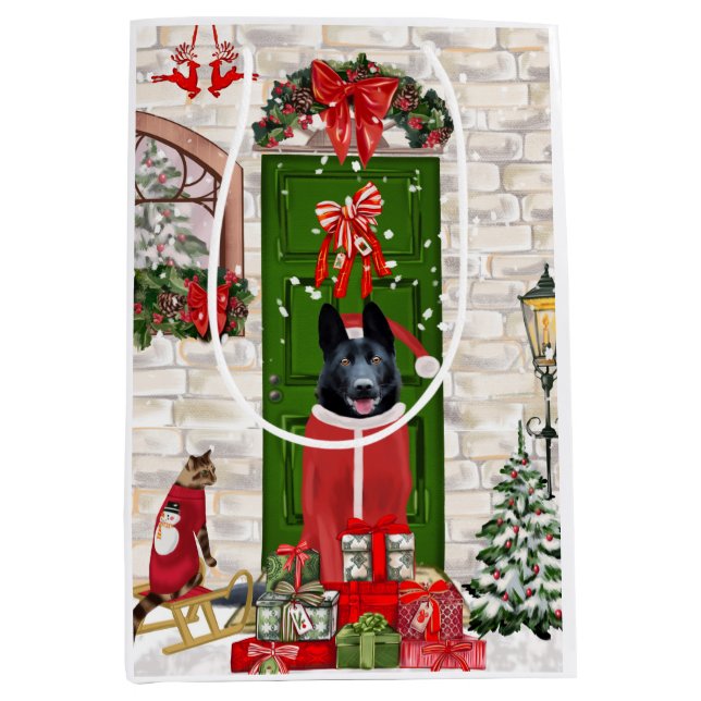 Black German Shepherd Dog Christmas  Medium Gift Bag (Front)