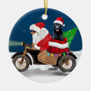 Black German Shepherd Dog Christmas Santa Claus  Ceramic Ornament