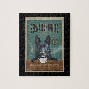 Black German Shepherd Dog Coffee Lover Jigsaw Puzzle