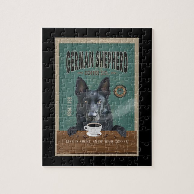 Black German Shepherd Dog Coffee Lover Jigsaw Puzzle (Vertical)