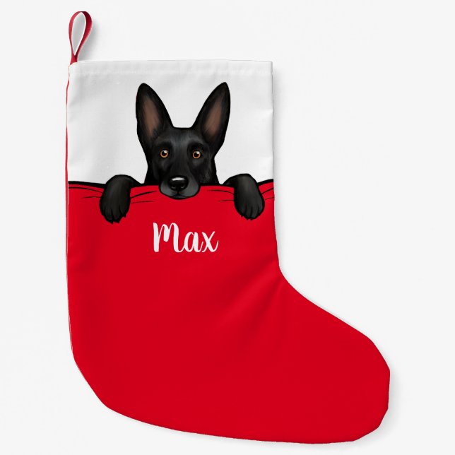 Black German Shepherd Dog Cute Personalised Small Christmas Stocking (Front)