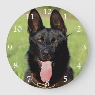 Black German Shepherd Dog - GSD Puppy Large Clock