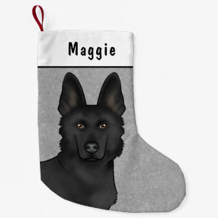 Black German Shepherd Dog Head And Custom Name Small Christmas Stocking