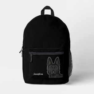 Black German Shepherd Dog Head And Name Black Printed Backpack
