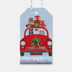Black German Shepherd Dog In Car With Santa Claus Gift Tags