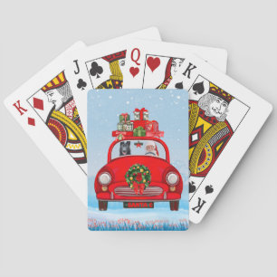 Black German Shepherd Dog In Car With Santa Claus  Playing Cards