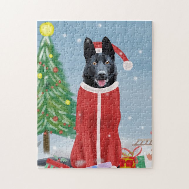 Black German Shepherd Dog in Snow Christmas Gifts  Jigsaw Puzzle (Vertical)