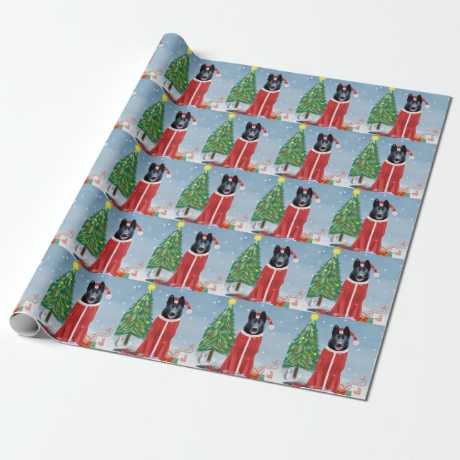 Black German Shepherd Dog in Snow Christmas Gifts  Wrapping Paper (Unrolled)