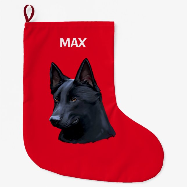 Black German Shepherd Dog Name Customisable Large Christmas Stocking (Front)