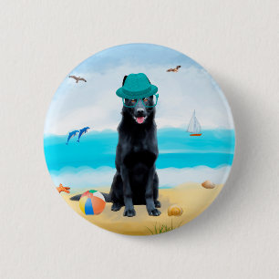 Black German Shepherd Dog on Beach 6 Cm Round Badge